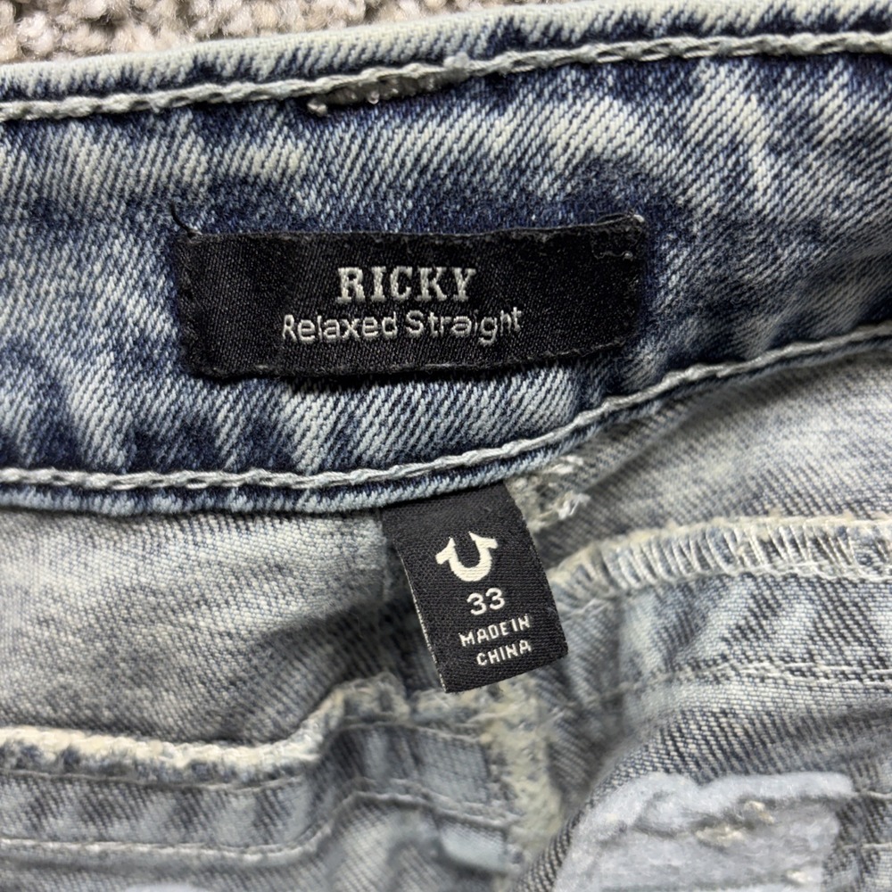 True Religion Ricky Carpenter Cargo Jeans Men's Size 38x33 Acid Wash Flap Pocket - Picture 12 of 14